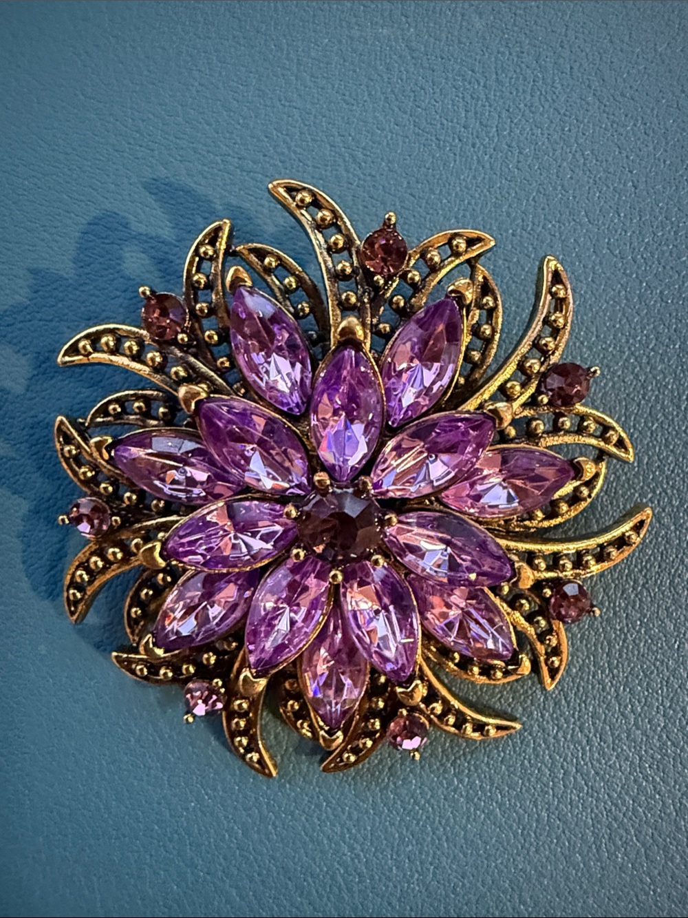 Purple Crystal Floral Brooch - Women's Fashion Accessory
